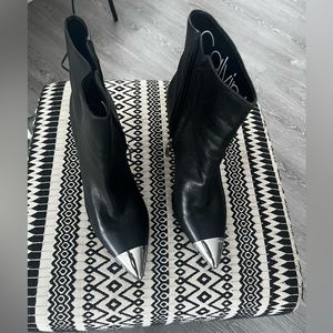 Calvin Klein, Leather Boots w/ chrome toe